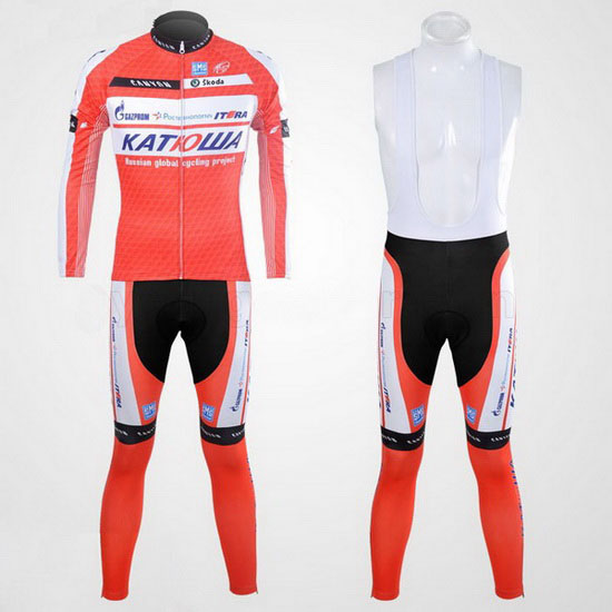 2012 Maillot Katusha Tirantes Mangas Largas Blanco Y Naranja